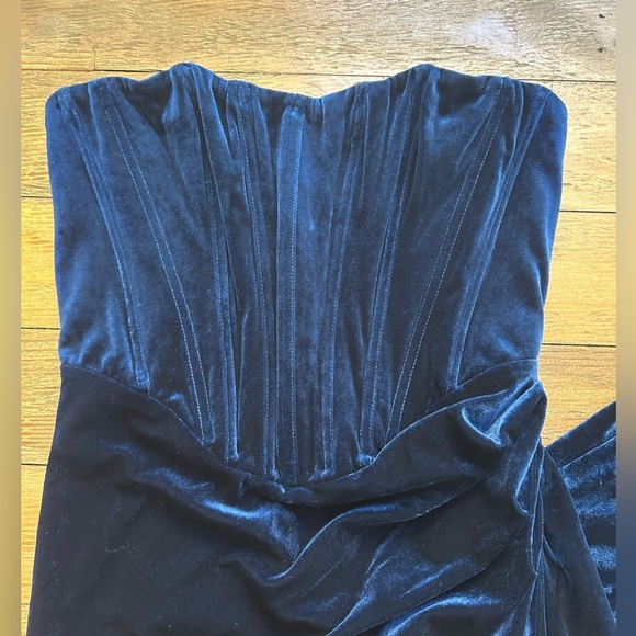 BARDOT Everlasting Velour Gown Elegant Blue Strapless Evening Dress Sz S/4 - Picture 14 of 17